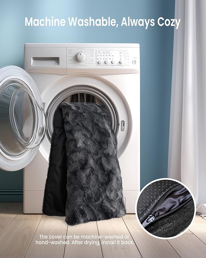 Calming Medium Dog Bed for Couch, 35 x 31 inch Removable Couch Cover for Dogs Washable, Non-Slip Fluffy Plush Dog Sofa Mat for Furniture Protector - Dark Grey-PawvioPets