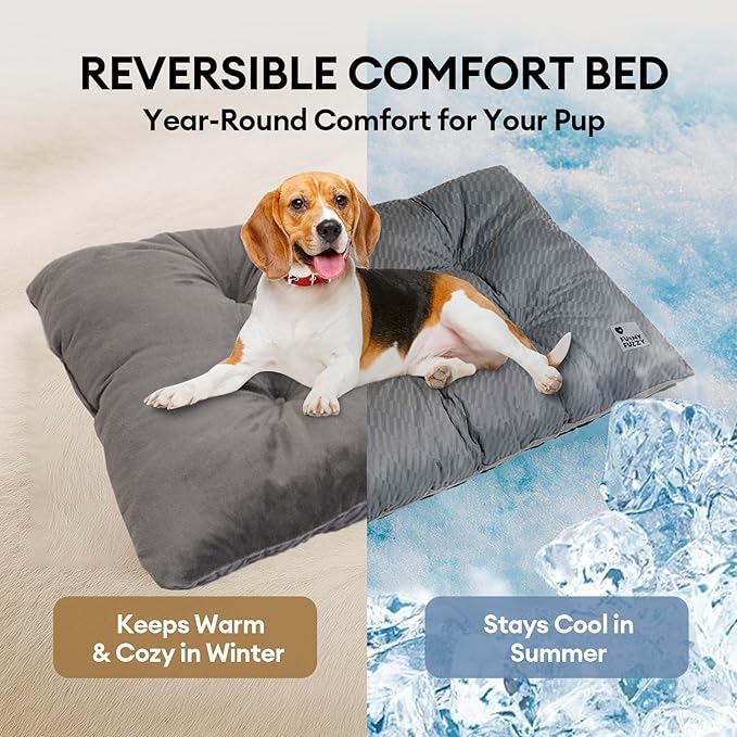 FUNNY FUZZY 35×23 Washable Dog Crate Bed,Orthopedic Cushion Mattress for Large Dogs-Fits 36 Inch Dog Crates, Reversible,Durable & Comfortable Pet Bed,L,Charcoal Grey-PawvioPets