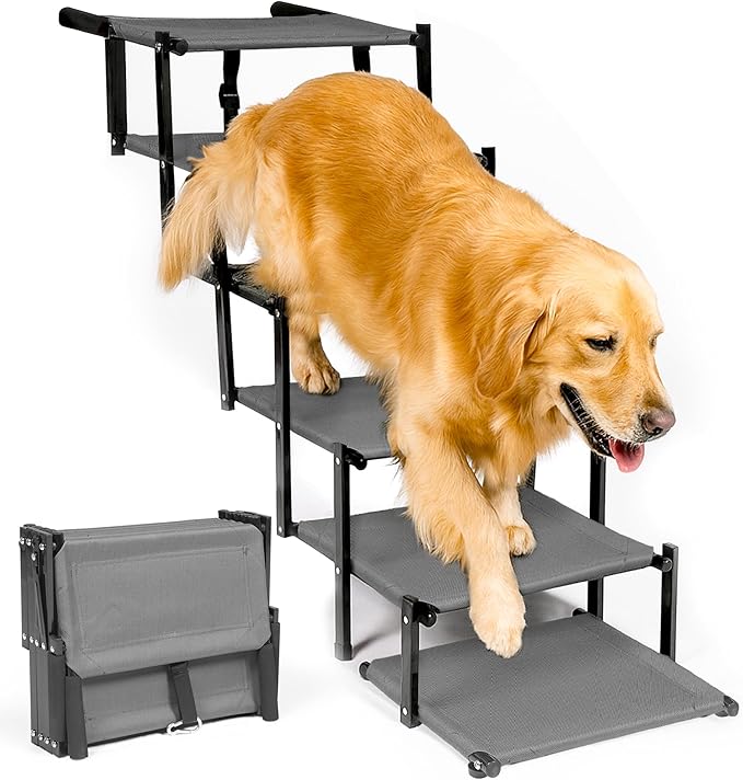 Dog Stairs for Trucks & SUVs – Foldable, Portable Pet Ramp for Large Dogs, Non-Slip Steps Supports Up to 250 lbs-PawvioPets