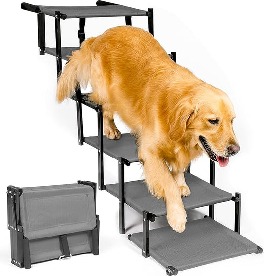 Dog Stairs for Trucks & SUVs – Foldable, Portable Pet Ramp for Large Dogs, Non-Slip Steps Supports Up to 250 lbs-PawvioPets