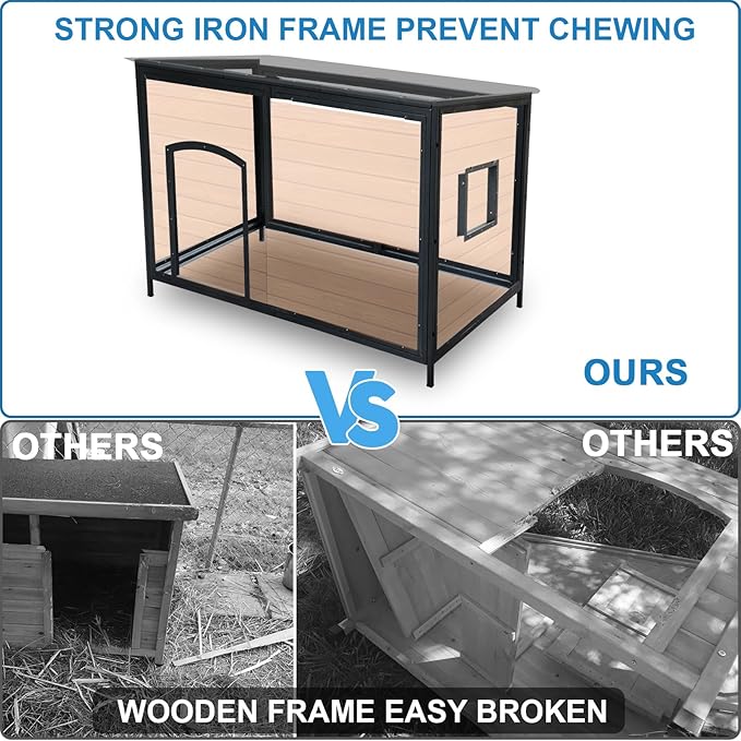 Dog House Outdoor Insulated 34.3" L Dog Kennel 6 Sides All-Round Foam Winter Weatherproof for Small Medium Dogs with Strong Metal Chew Proof Frame-PawvioPets