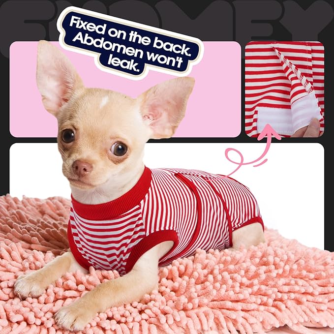 FUAMEY Dog Recovery Suit Male,Dogs Surgery Neuter Suits Puppy Spay Shirts for Female Protect Dog's Skin Anti Licking Abdominal Wounds Doggie Onesie Pet Bodysuit Alternative to Cone Red Stripes XS-PawvioPets