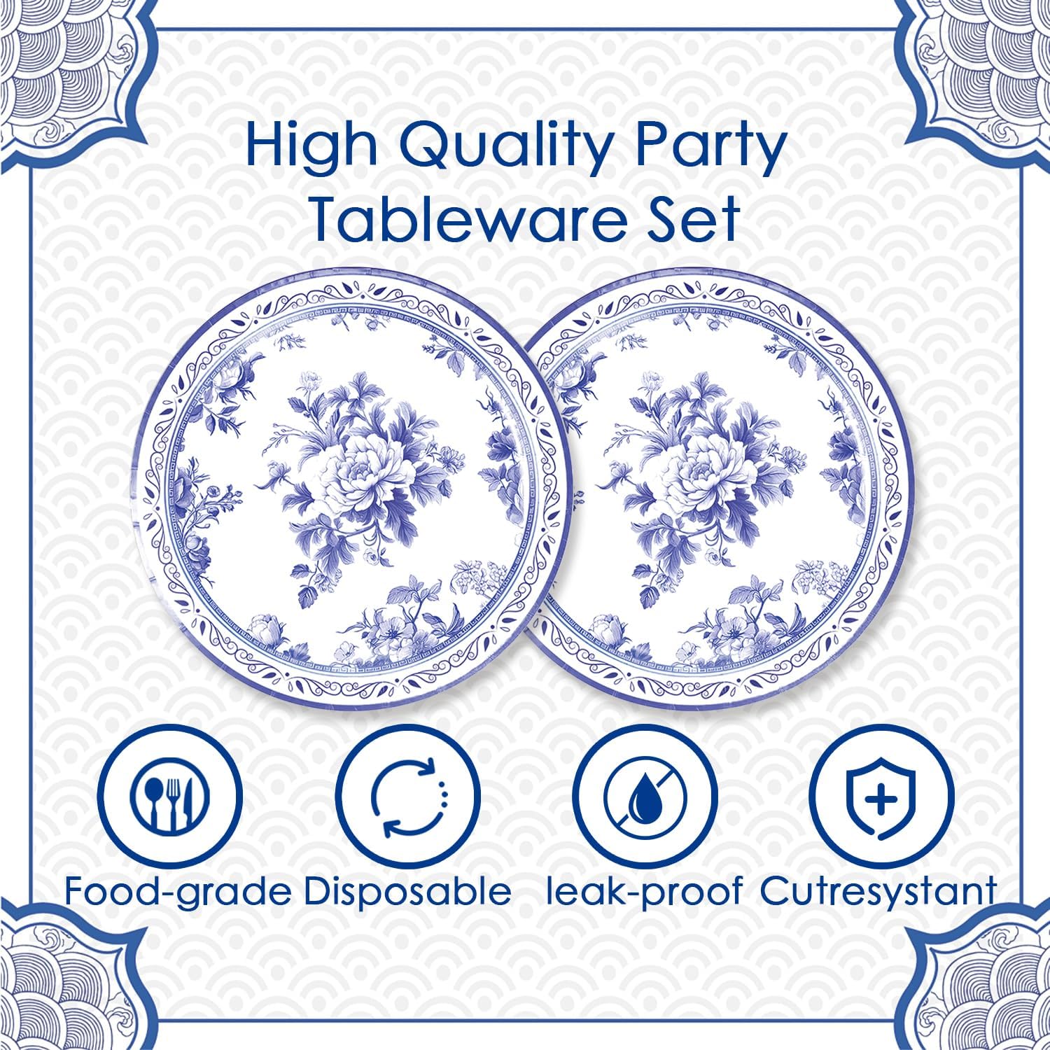 40pcs Blue and White Flower Party Decorations Disposable Blue Floral Plates and Napkins Flower Tableware Set for Bridal Shower Decoration Wedding Tea Party,Suitable for 20 Guests.