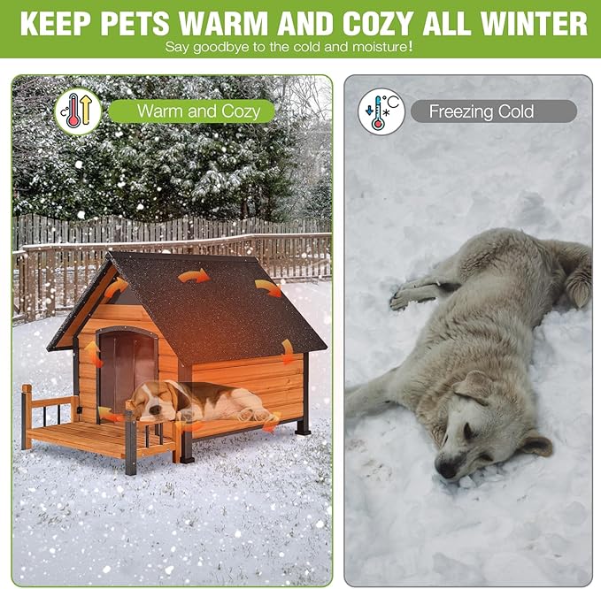 Dog House Outdoor Insulated, Sturdy & Warm Winter Puppy Shelter, 45" L Large Dog Kennel with Chew-Proof Iron Frame, Suitable for Small to Large Dogs(Brown)-PawvioPets