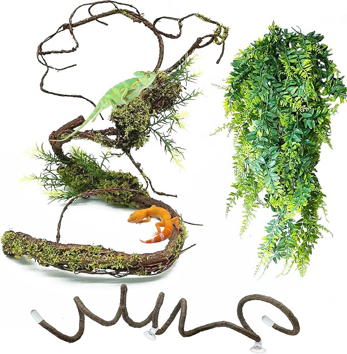 BNOSDM Reptile Vines, Bendable Jungle Climbing Vine, Terrarium Artificial Plants Decor, Reptiles Tank Accessories for Bearded Dragons, Chameleons, Snakes, Lizards, Hermit Crabs-PawvioPets