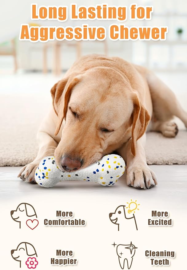 7.28" Indestructible Large Bone Balls for Aggressive Chewers Durable Stick Bouncy Interactive Chew Toy for Dogs Fetch Game Lightweight Floating Outdoor Training, White-PawvioPets