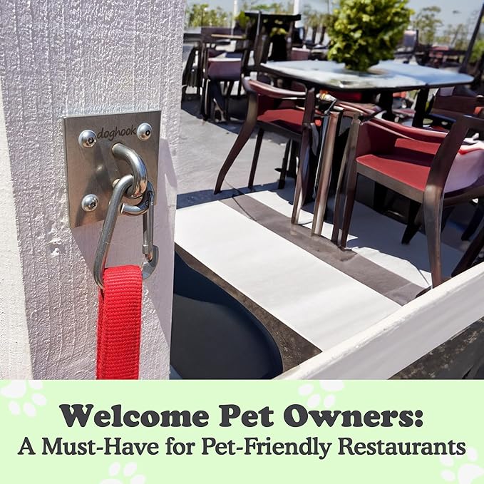 Canine Hitch- Secure Dog Leash Parking Wall Large Hook with Clip 6 Pack - Tie Out Stainless Steel & ABS Mounting Plate for Strength - Practical Lead Management for Home & Business-PawvioPets