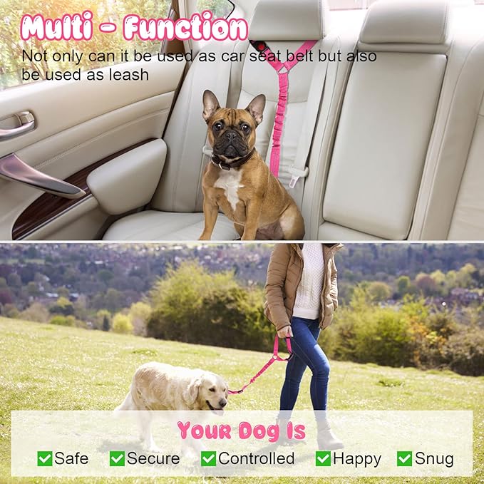 BWOGUE Pet Dog Cat Seat Belts, Car Headrest Restraint Adjustable Safety Leads Vehicle Seatbelt Harness (1 Pack)-PawvioPets