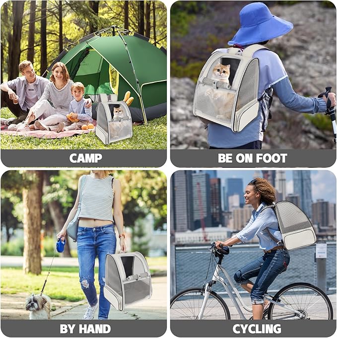 Cat Backpack Carrier,Pet Carrier Airline Approved for Small Dog Cat Puppy Kitten Bunny,Ventilated Mesh Design Animal Backpack for Hiking Camping Travel Bag (Creamy White)-PawvioPets