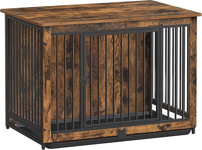 Feandrea Dog Crate Furniture, 38 Inches Dog Kennel for Dogs up to 70 lb, with Removable Tray, Heavy-Duty Dog Cage End Table, Double Doors Dog House, Rustic Brown UPFC013X01-PawvioPets