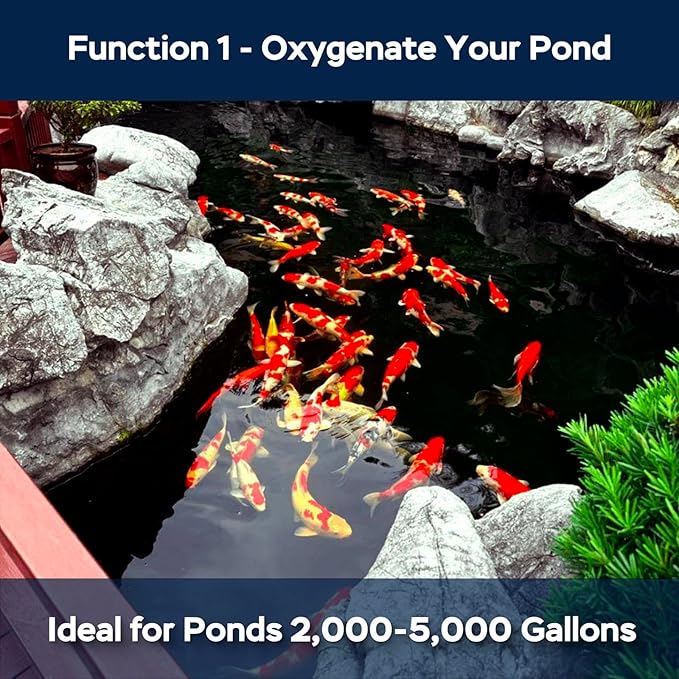 AquaMiracle All-in-1 Koi Pond Aeration Kit Pond Air Pump with Self-Sinking Airline Rubber Air Diffuser, Air Flow Control Pond Aerator for Outdoor Pond 2,000-5,000 Gallons-PawvioPets