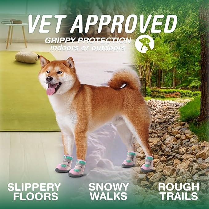 Dog Shoes for Large Dogs, Anti-Slip Dog Boots for Winter Snow, Hot Pavement, Dog Booties & Paw Protectors Pink Size 8-PawvioPets