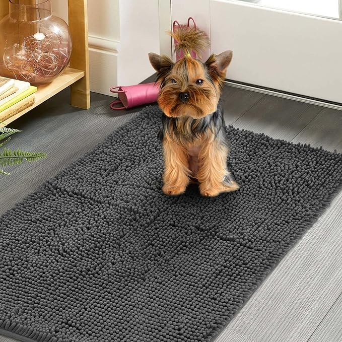 Dog Door Mat Indoor Entrance, 48" x 30" Absorbent Quick-Drying Mud Rugs, Non-Slip Door Rugs for Entryway Indoor Washable, Soft Chenille Dog Mat for Muddy Paws-PawvioPets
