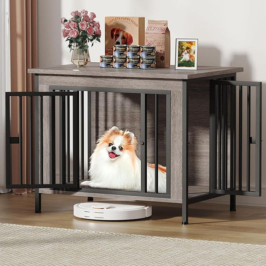 EasyCom 31.5" Small Dog Crate Furniture, Chew-Resistant Dog Crates for Small and Medium Dogs, Dog Kennel Furniture Indoor with 2 Doors and 3.94" Raised Feet, as TV Stand, End Table, Crate Table-PawvioPets