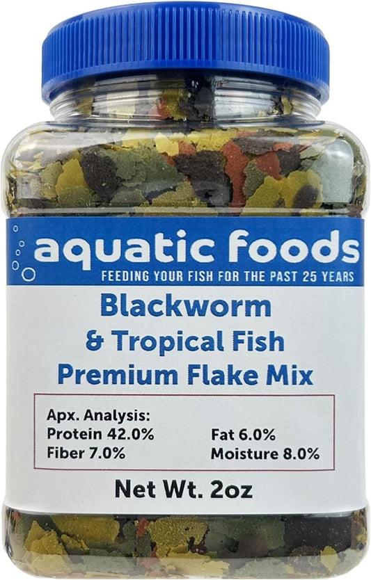 Aquatic Foods Inc. California Blackworm & Premium Tropical Fish Flakes for Discus, Cichlids All Community Tropical Fish Also Pellet Mix, Wafer Mix Included…2oz-PawvioPets