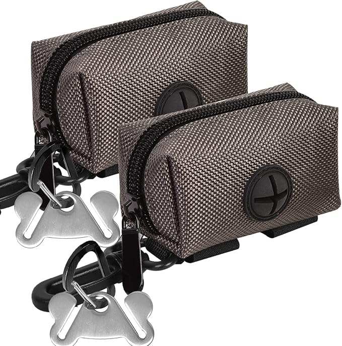 Dog Waste Bag Dispenser Pet Poop Bags Holder for Doggie Waste Bags Dispensers Soft Fabric Zipper Small Doggy Puppy Pouch for Leash Accessory Attachment with Carrier,2PC Grey-PawvioPets