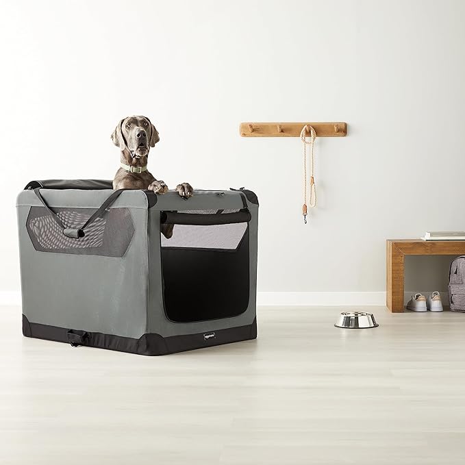 Amazon Basics Folding Portable Soft Pet Dog Crate Carrier Kennel, 42 x 31 x 31 inches, Grey-PawvioPets