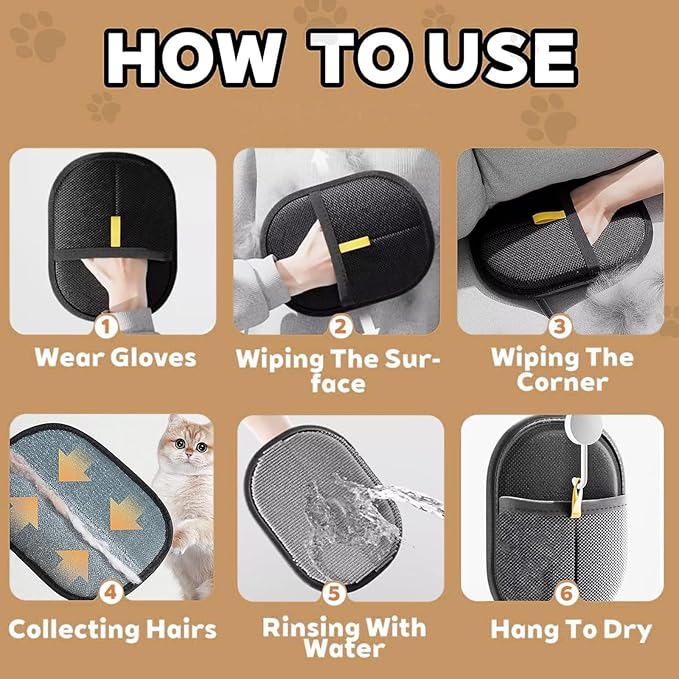 2025 Upgraded Pet Hair Removal Glove |Double-Sided – Reusable Grooming & Bathing Glove for Dogs and Cats |Soft Silcone Touch |Easy Deshedding and Cleaning Mitt (Black, 2 PCS)-PawvioPets