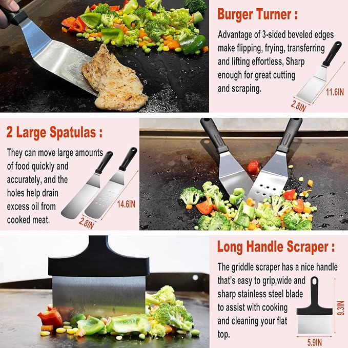 38PCS Flat Top Grill Accessories Set - Must Have for Your Outdoor with Professional Griddle Spatula, Cleaning Kit, Grill Basting Cover - Ideal Griddle Gift for Men Women-PawvioPets