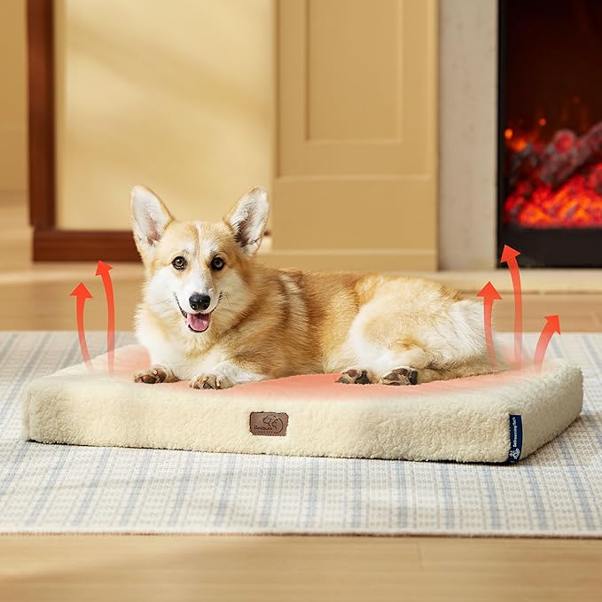 Bedsure Self Warming Dog Bed for Medium Dogs - Orthopedic Waterproof Puppy Beds with Removable Washable Cover, Egg Crate Foam Pet Mat, Suitable for Pet Up to 35 lbs-PawvioPets