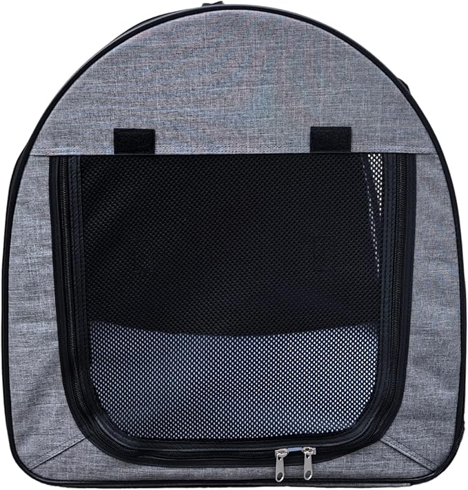 Fabric Portable Pet Kennel/Shelter, Single, Gray, 20"x20"x19.5" - Car Seat-Belt Fixture Included-PawvioPets