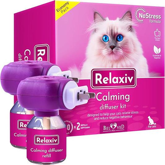 Beloved Pets Cat Calming Diffuser & Pet Anti Anxiety Products - Feline Calm Pheromones Plug in & Cats Stress Relief Comfort Helps with Pee, New Zone, Aggression (2 Pack (2 Diffusers + 2 Refills))-PawvioPets