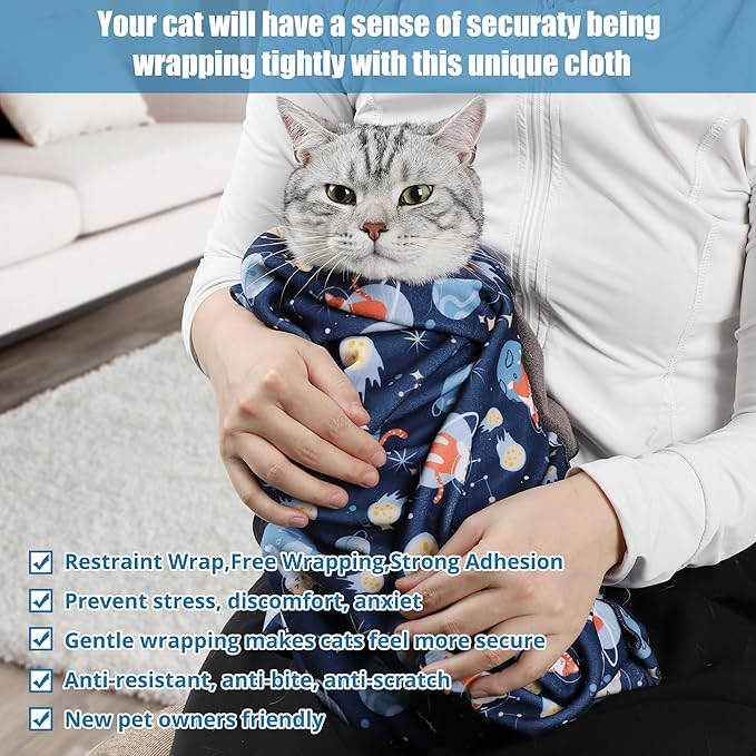 Cat Grooming Wrap,Anti-Escape Cat Wrap for Grooming,Self-Adherent Soft Cat Blanket to Wrap,Anti-Bite,Clip Nails,Anti-Scratch,Cat Calming Wrap,Cat Burrito Wrap,Swaddle Wrap Pet Tool-PawvioPets