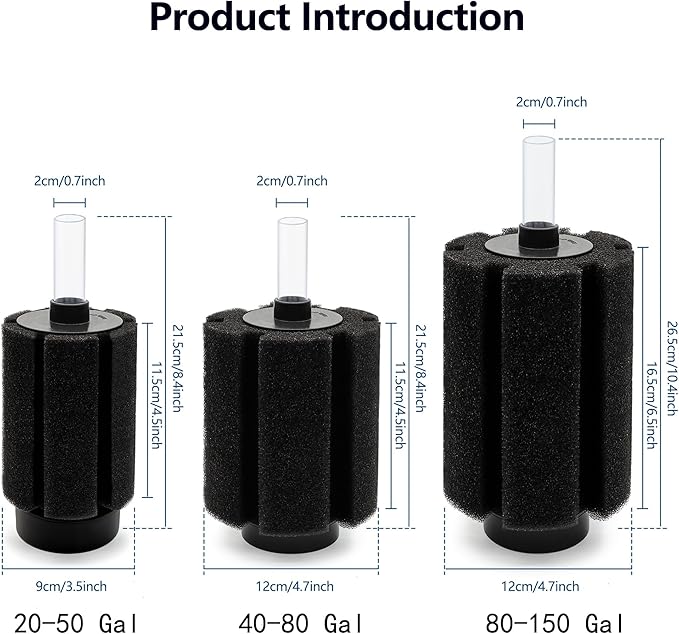 ALEGI 4pcs Large Aquarium Sponge Filter with Suction Cups, Check Valves for Breeding Fry Betta Shrimp Fish Tank ((Upgrade) 80-150 Gal 4 Pcs)-PawvioPets