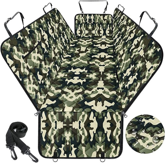 Dog Car Seat Cover, Durable Waterproof Scratch Proof Nonslip Dog Hammock, Pet Back Seat Covers with Pocket for Cars SUVs and Trucks - S, Camouflage-PawvioPets