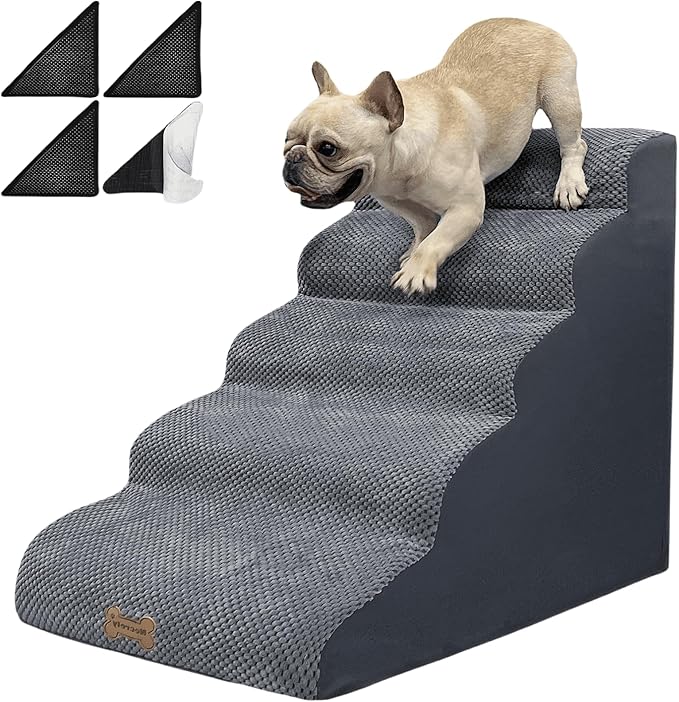 5-Step Dog Stairs for 30 Inch High Beds & 20-30 Inch Couch Bed, Non-Slip Balanced Indoor Pet Ramp Stairs for Small Old Large Dogs Cats to Get on Bed 30D-PawvioPets
