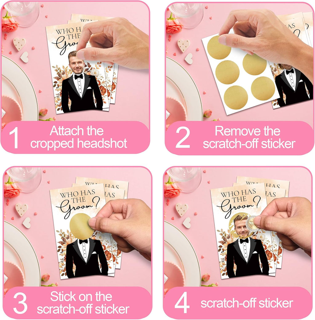 Floral Bridal Shower Games，Who Has The Groom Scratch Off Card, 41Pcs Scratch Card Off Bridal Shower, 3.5"x 2.1" Funny Bachelorette Party Game Favor Decor, Engagement Party Ideas Activities-A03