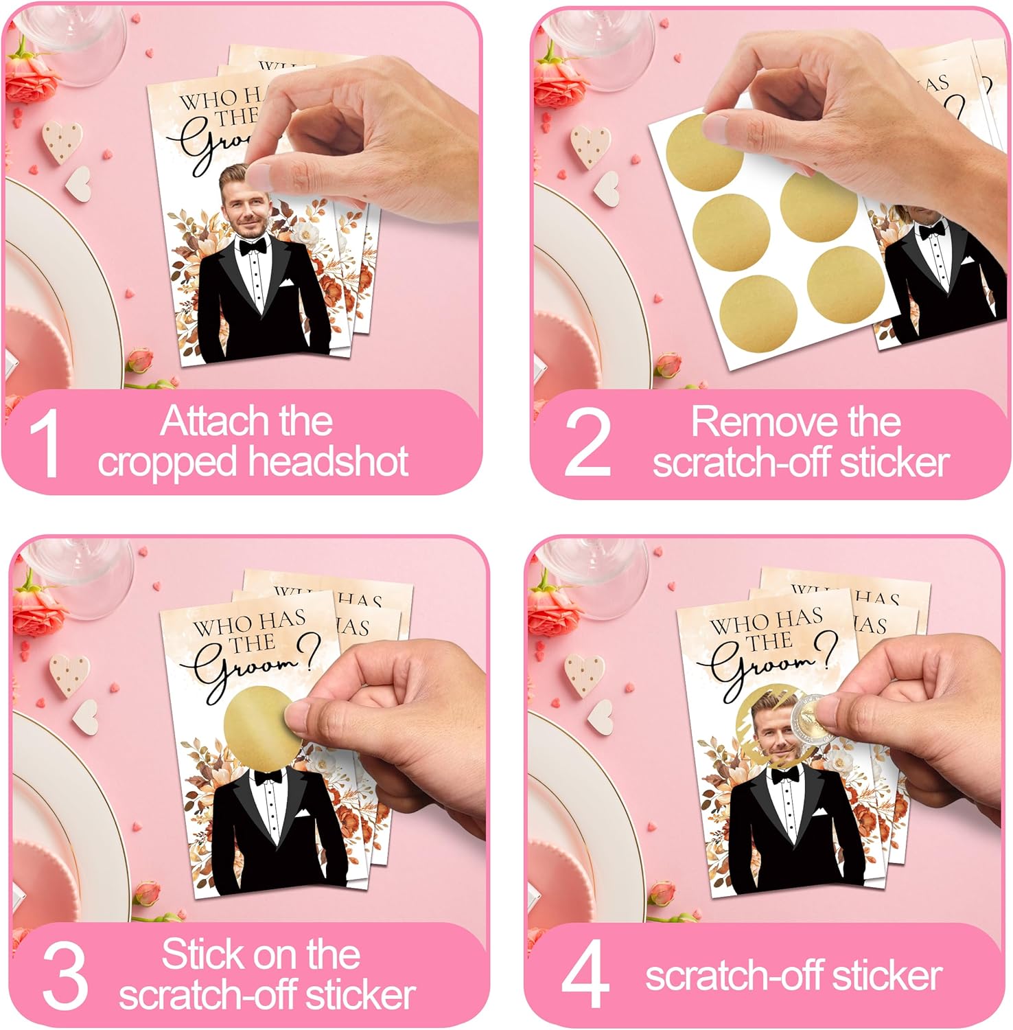 Floral Bridal Shower Games，Who Has The Groom Scratch Off Card, 41Pcs Scratch Card Off Bridal Shower, 3.5"x 2.1" Funny Bachelorette Party Game Favor Decor, Engagement Party Ideas Activities-A03