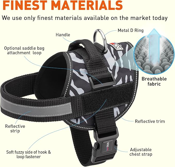 Dogline Dog Harness, Reflective No-Pull Adjustable Vest with Handle for Walking, Training, Breathable, No - Choke Harness for Small, Medium or Large Dogs Room for Patches Zebra Black/White M 22"-28"-PawvioPets