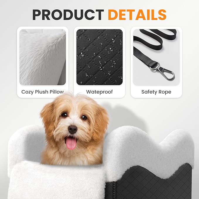 Conter Console Dog car seat(Light Grey/White) (Black/White, M)-PawvioPets