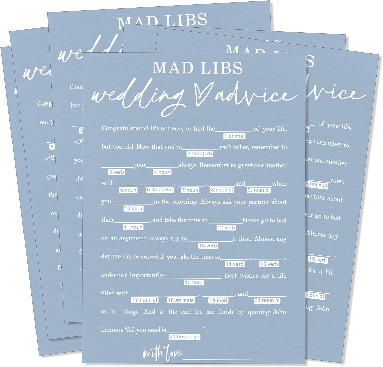 Wedding Advice Cards - Bdvice and Wishes for the Newlyweds Mr and Mrs Bride & Groom Perfect for Bridal Shower Wedding Games and Guest Book Alternative Pack of 25 Minimalist Blue 5x7 Inch Cards - B08
