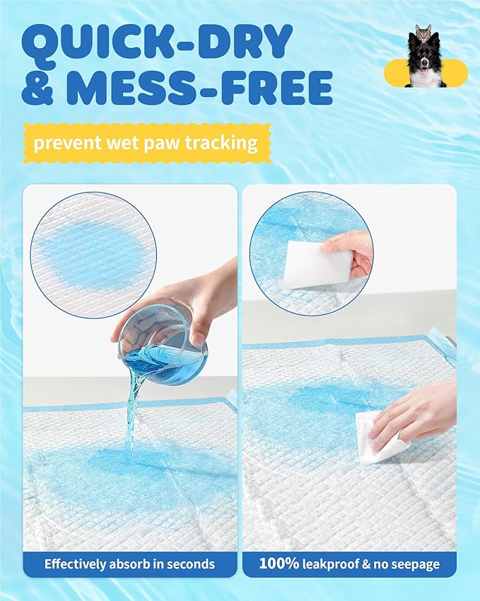100-Pack X-Large Puppy Pads - 34'' x 28'' Pee Pads for Dogs Potty Training with Leak-Proof Quick-Dry Design, 6-Layer Wee Wee Pads for Dogs, Blue-PawvioPets