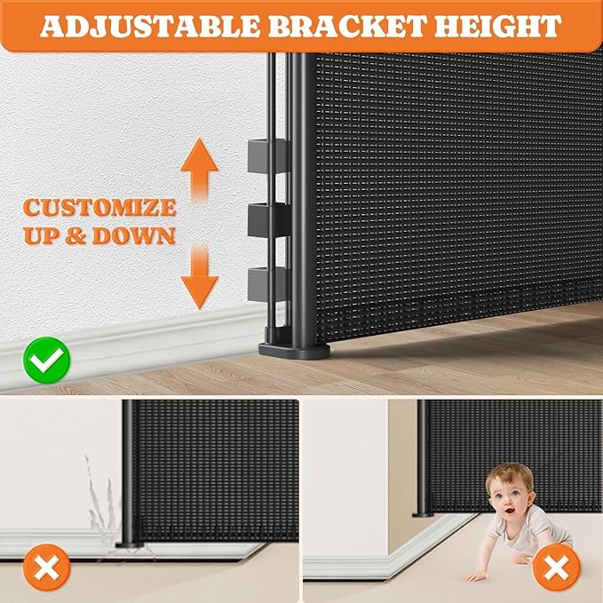 Extra Tall Retractable Baby Gates: 51" Tall Pet Gate, Extend up to 200" Wide, Mesh Baby Gate with Support Rods Jump-Proof Design for Cats & Large Dogs High Dog Cat Door Indoor Outdoor, Black-PawvioPets