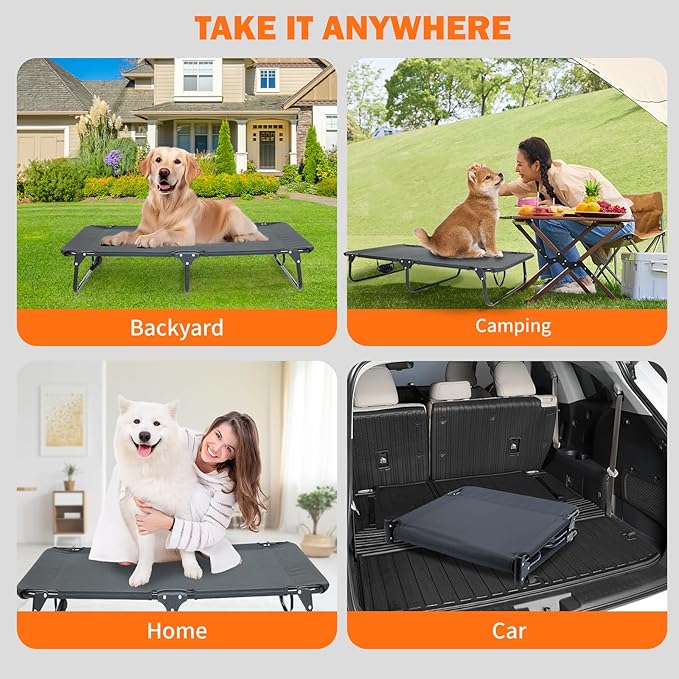 Dog Elevated Bed Foldable Portable Raised Bed Camping cot Outdoor Summer Dog Bed (Medium, Grey-Textilene)-PawvioPets