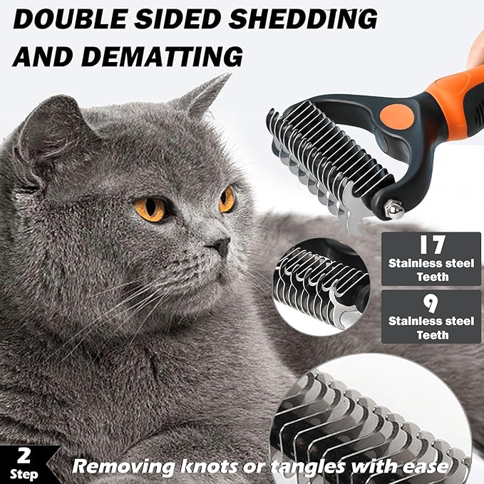 5 Pack Cat Steam Brush Kit - Pet Mist Water Brush for Dogs, Includes Steamy Brush, Undercoat Rake, Bath Brush, Flea Comb - Dynamic Dematting Tool-PawvioPets
