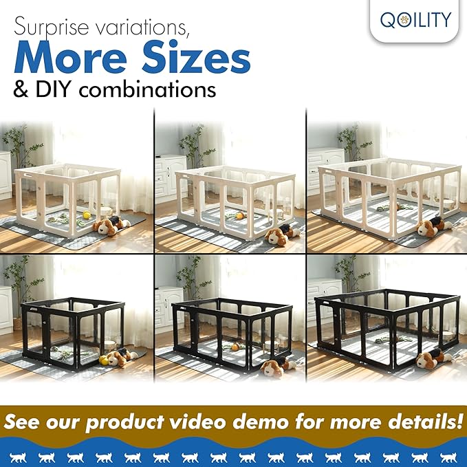 Clear Playpen for Dogs Indoor, Effectively Relieves Indoor Pet Anxiety, 56" x 37" x 23.6"H, Suitable for Dogs and Puppies, Black-PawvioPets
