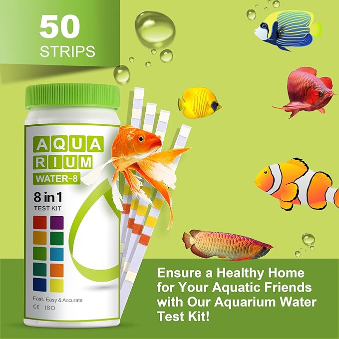 AAwipes 8-in-1 Aquarium Test Kit for Fish Tanks - Quick & Accurate Water Testing Strips for Aquariums & Ponds. Tests pH, Ammonia, Alkalinity, Hardness, Chlorine, etc. (K02-50)-PawvioPets