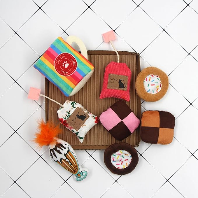 8 Assortments Sweets Value Pack, Natural Interactive Catnip Cat Toys, Toy with Crinkle and Feather, Accessories for Indoor Cat, Kitten Toys-PawvioPets