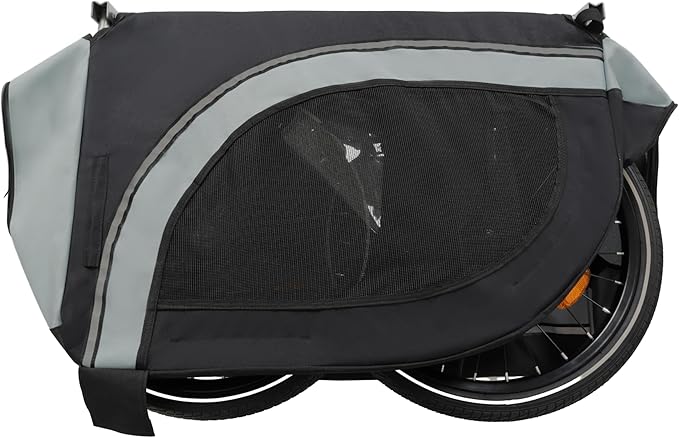 Blue-Grey Large Folding Bike Trailer for Dogs – Heavy-Duty Steel Frame, 66LB Capacity Pet Carrier for All-Terrain Cycling, Jogging & Camping Adventures!-PawvioPets