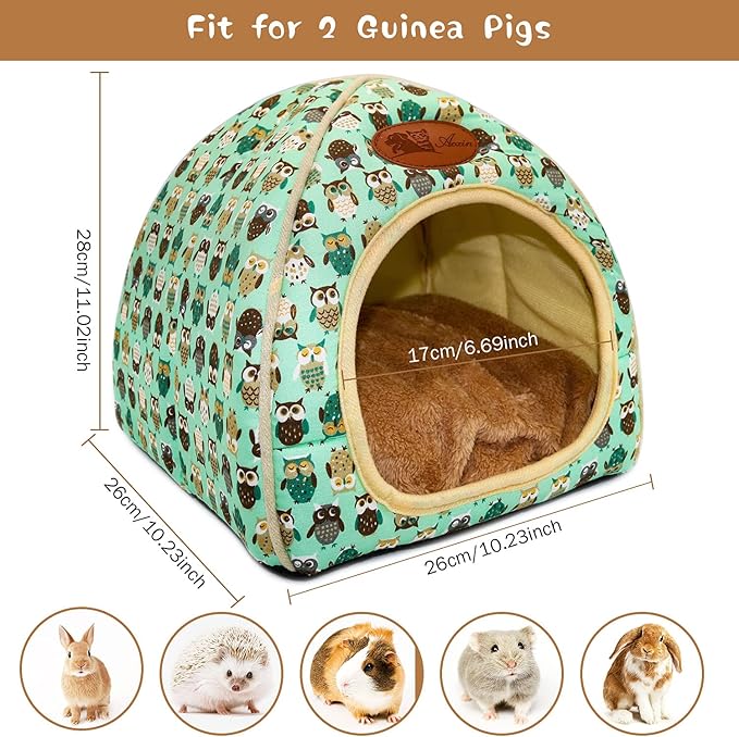 BWOGUE Guinea Pig Bed Warm Cave Beds Hamster House Large Hide-Out for Rabbit Guinea Pigs Bearded Dragon Rats Winter Warm Cage Nest,Green-PawvioPets