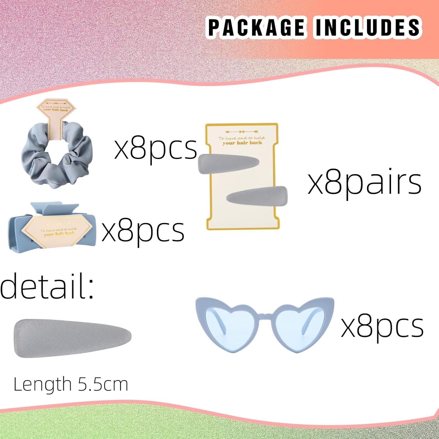 Bridesmaid Scrunchies Proposal Gifts Bachelorette Hair Claws Clips Girls heart sunglasses for Wedding Party Favors (Pink 40sets)