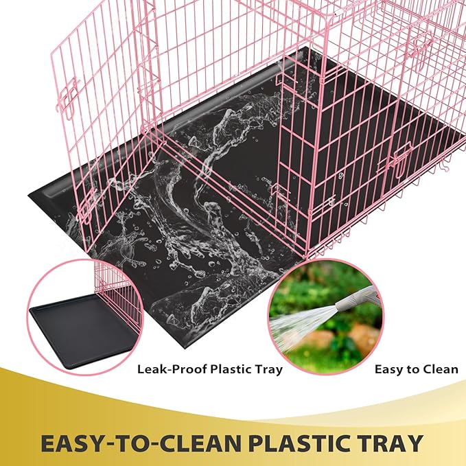 BestPet | Dog Crate | 48" | Pink | Foldable Metal Kennel with Double Doors, Secure Slide-Bolt Latches, Leakproof Tray | Portable Dog Cage for Large Breeds | for Travel, Indoor & Outdoor Use-PawvioPets