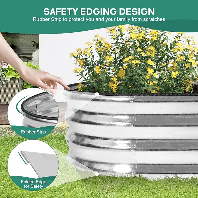 Galvanized Raised Garden Bed - 8×2×1ft Planter Raised Beds for Gardening | Oval Metal Garden Planter Box with Safety Edging and Bracing Rods for Vegetables Fruits and Flowers - Silver-PawvioPets