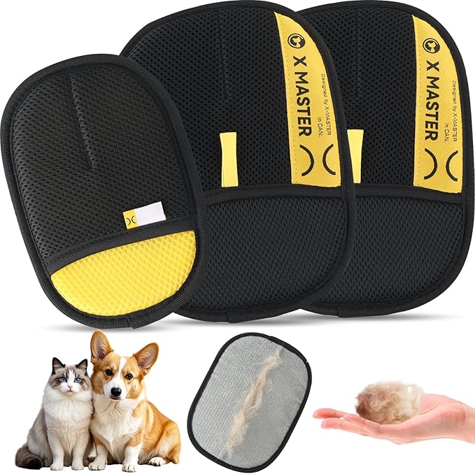 3Pcs Pet Hair Removal Glove for Cats & Dogs, Efficient Grooming Gloves for Pet Hair, Cat Grooming Gloves for Hair Removal, Magic Pet Grooming Glove for Couch, Furniture, Carpet, Curtain (2L1S)-PawvioPets