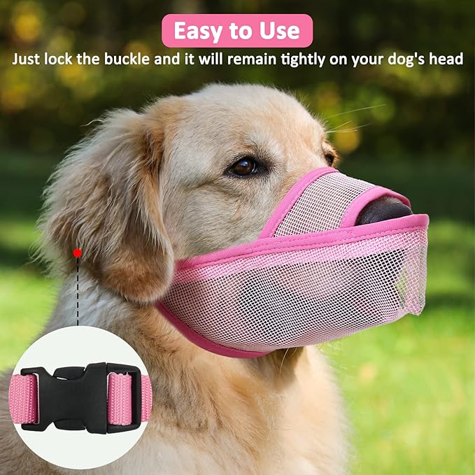 Crazy Felix Nylon Dog Muzzle for Small Medium Large Dogs Poodle Labrador Golden Retriever Doberman, Air Mesh Breathable and Drinkable Pet Mouth Guard for Anti-Biting Chewing Scavenging(XL, Pink)-PawvioPets