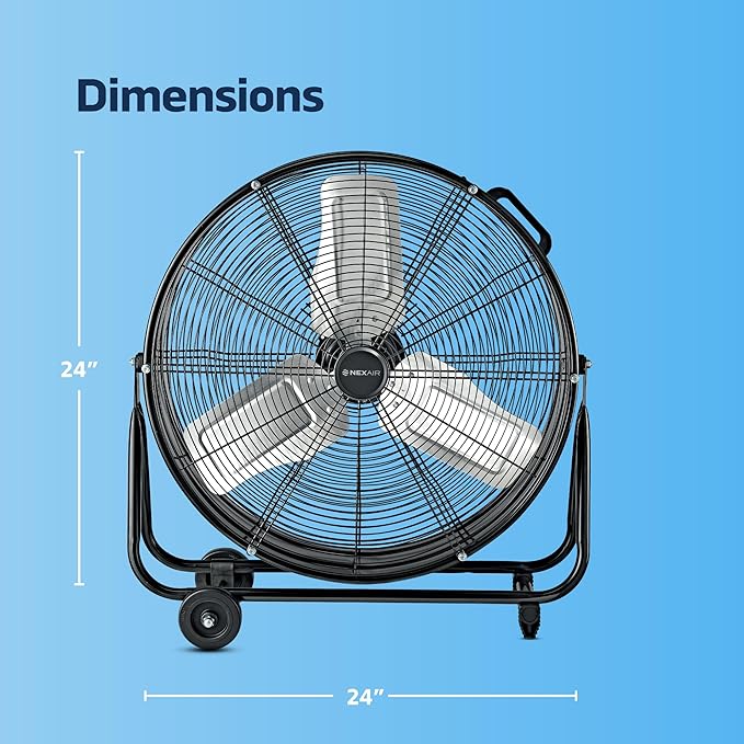 24 Inch High-Velocity Industrial Metal Drum Fan 8,800 CFM, 3-Speed Heavy Duty Floor Fan, 360-Degree Tilt for Commercial, Warehouse, Workshops, Garage, Factory, and Basement with Extreme Power-PawvioPets